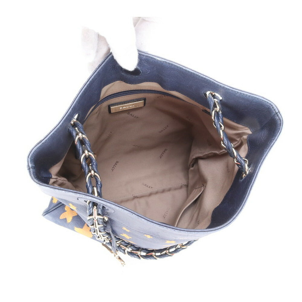 美品 バリー レザー 2WAY チェーン ショルダーバッグ 肩掛け トート ハンド ネイビー 紺 レディース RRE CG22-1