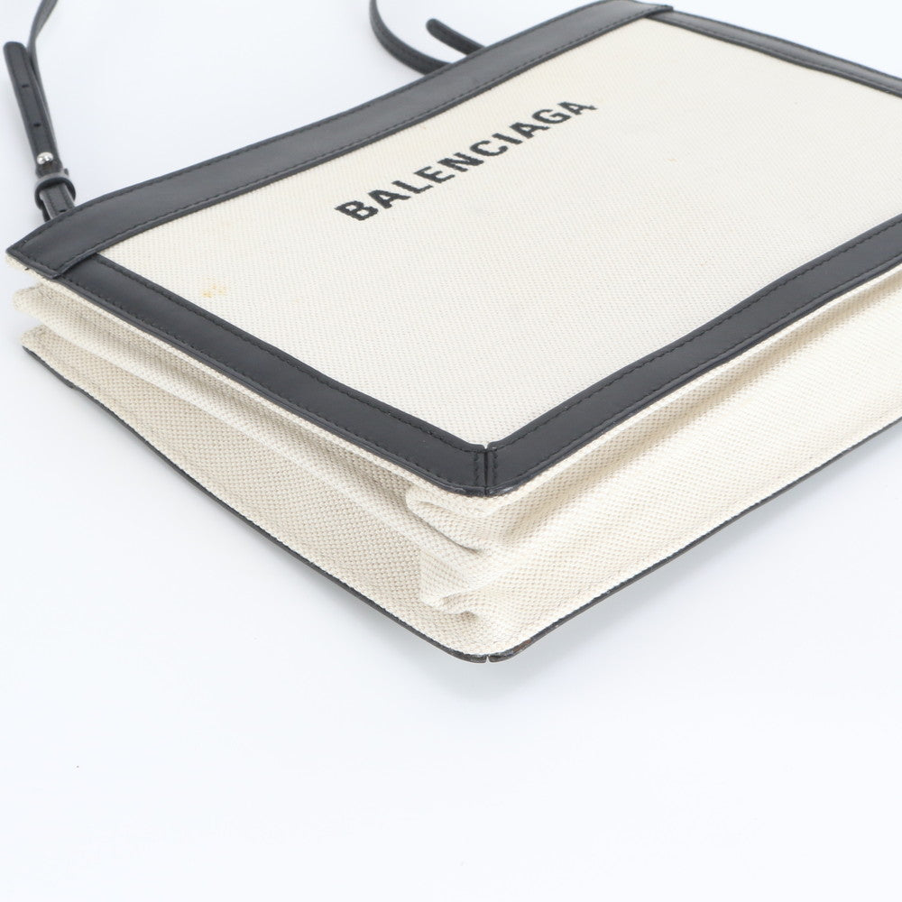 美品 バレンシアガ ネイビー ポシェット レザー キャンバス ショルダーバッグ 斜め掛け クロスボディ レディース MBM DT4-7