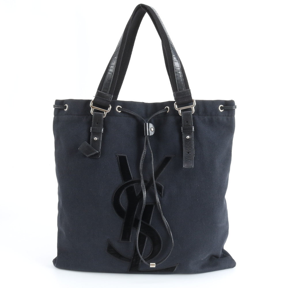 美品 イヴ サンローラン YSL ロゴ レザー キャンバス トート バッグ 肩掛け ショルダー ブラック 黒 A4 レディース MWM DT6-6