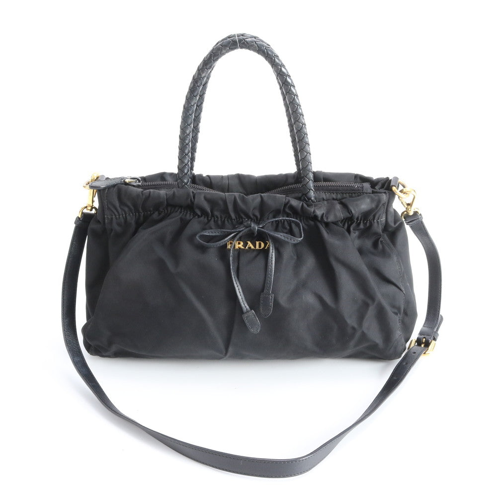 極美品 プラダ テスート ボウ ナイロン レザー 2WAY ショルダーバッグ 