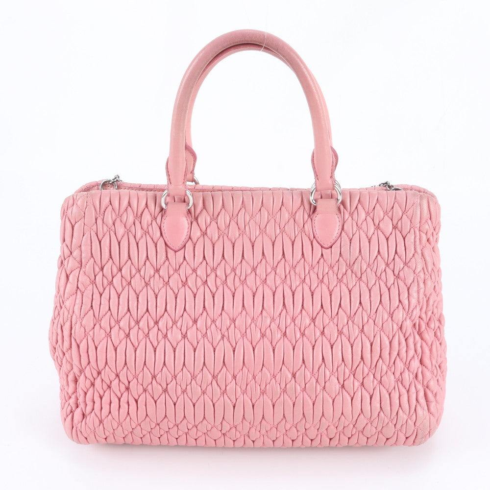 美品 ミュウミュウ マテラッセ ナッパ クリスタル レザー 2WAY ハンドバッグ トート ピンク シルバー 金具 レディース RBE DV42-8