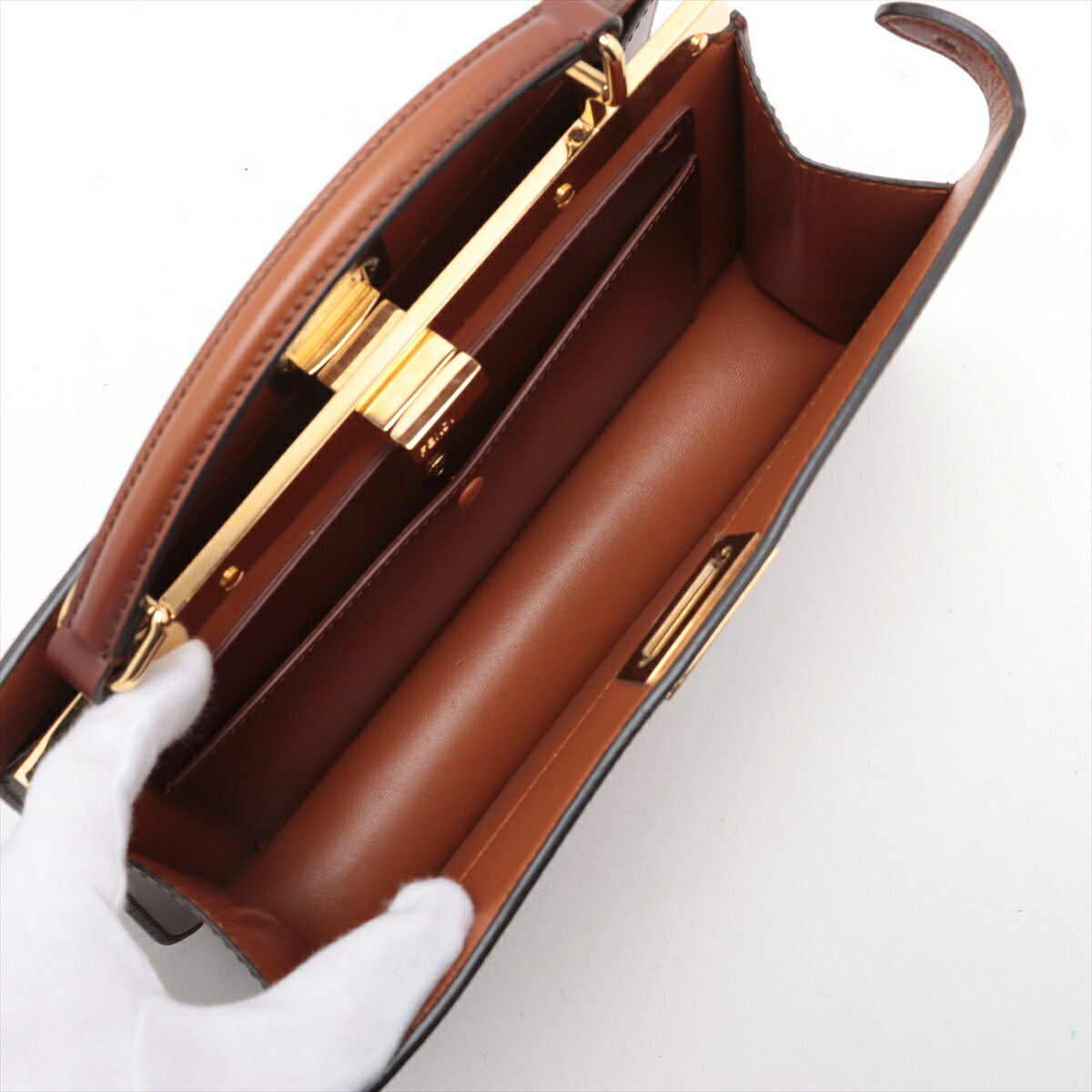 極美品 フェンディ ピーカブー アイシーユー イーストウエスト レザー 2WAY ショルダーバッグ 斜め掛け ハンド レディース RRM BV20-29