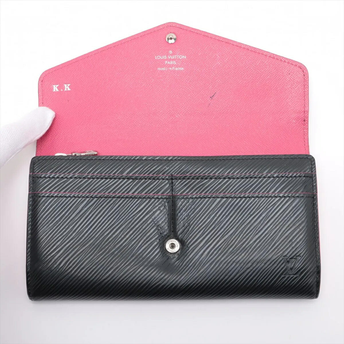 美品 ルイヴィトン エピ ポルトフォイユ サラ ノワール ホットピンク M64322 レザー 長財布 ウォレット レディース MMM CF50-11