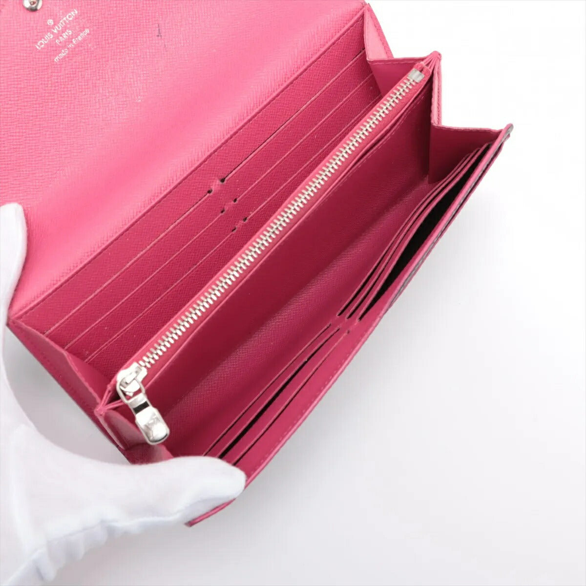 美品 ルイヴィトン エピ ポルトフォイユ サラ ノワール ホットピンク M64322 レザー 長財布 ウォレット レディース MMM CF50-11