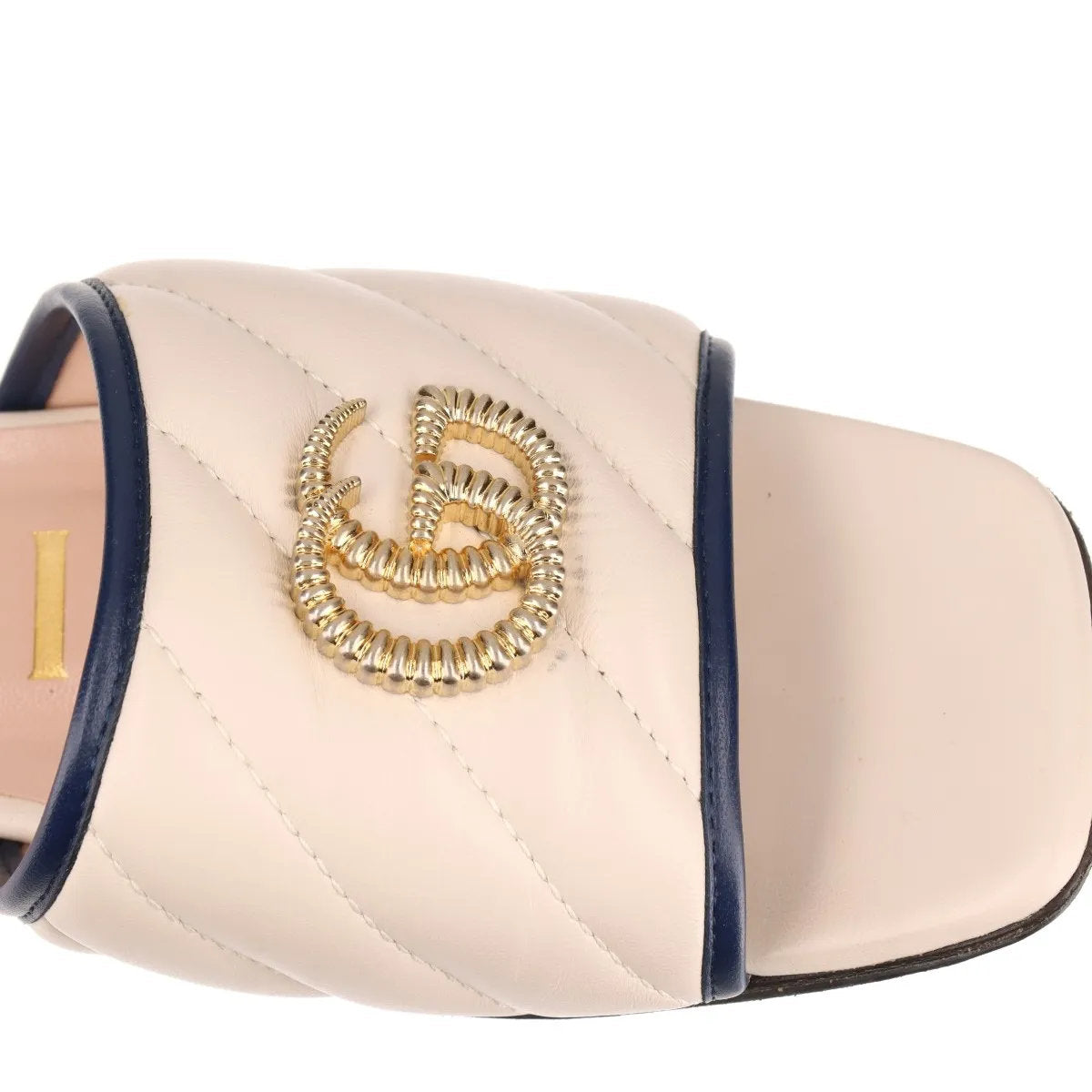 美品 グッチ GGマーモント キルティング 629730 レザー サンダル ベージュ ヒール 靴 シューズ ミュール レディース MMM CO50-10