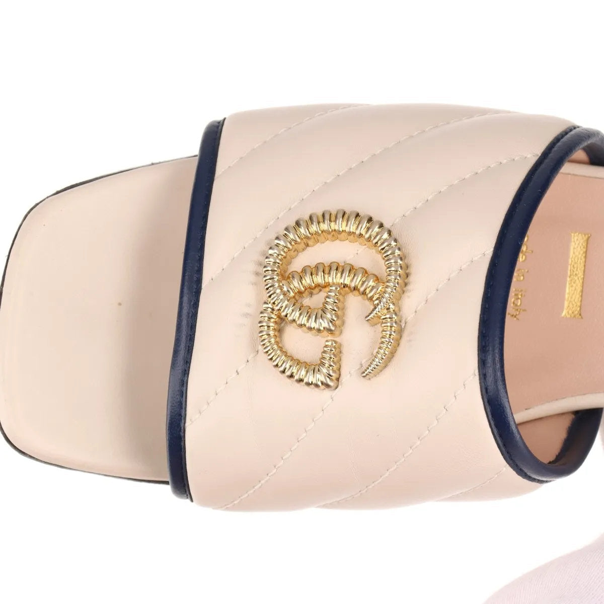 美品 グッチ GGマーモント キルティング 629730 レザー サンダル ベージュ ヒール 靴 シューズ ミュール レディース MMM CO50-10