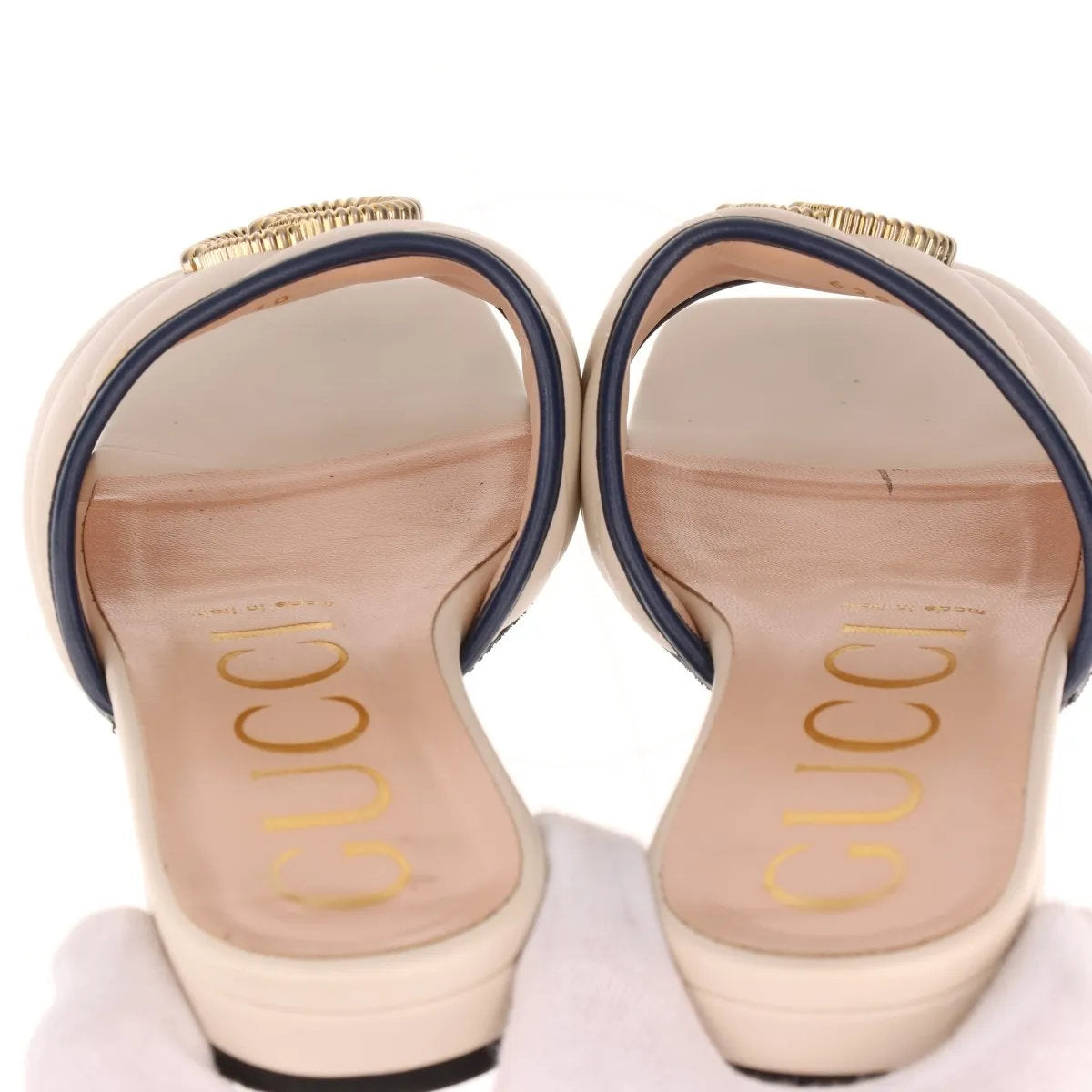 美品 グッチ GGマーモント キルティング 629730 レザー サンダル ベージュ ヒール 靴 シューズ ミュール レディース MMM CO50-10