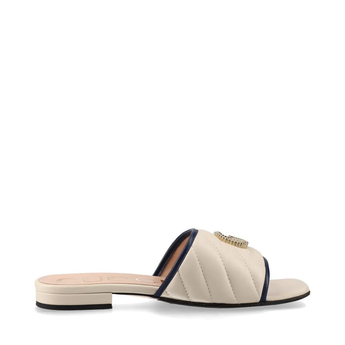 美品 グッチ GGマーモント キルティング 629730 レザー サンダル ベージュ ヒール 靴 シューズ ミュール レディース MMM CO50-10