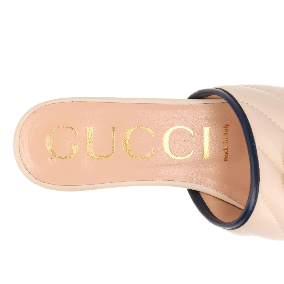 美品 グッチ GGマーモント キルティング 629730 レザー サンダル ベージュ ヒール 靴 シューズ ミュール レディース MMM CO50-10