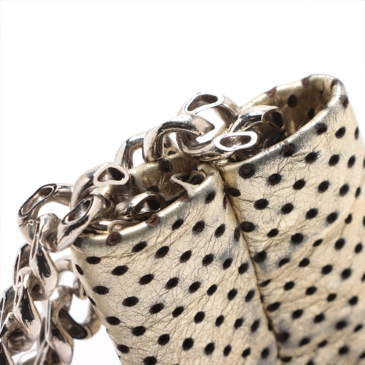 美品 シャネル シリアルシール付 2.55 パンチング レザー ショルダーバッグ 肩掛け ハンド ゴールド レディース MMM BS32-42