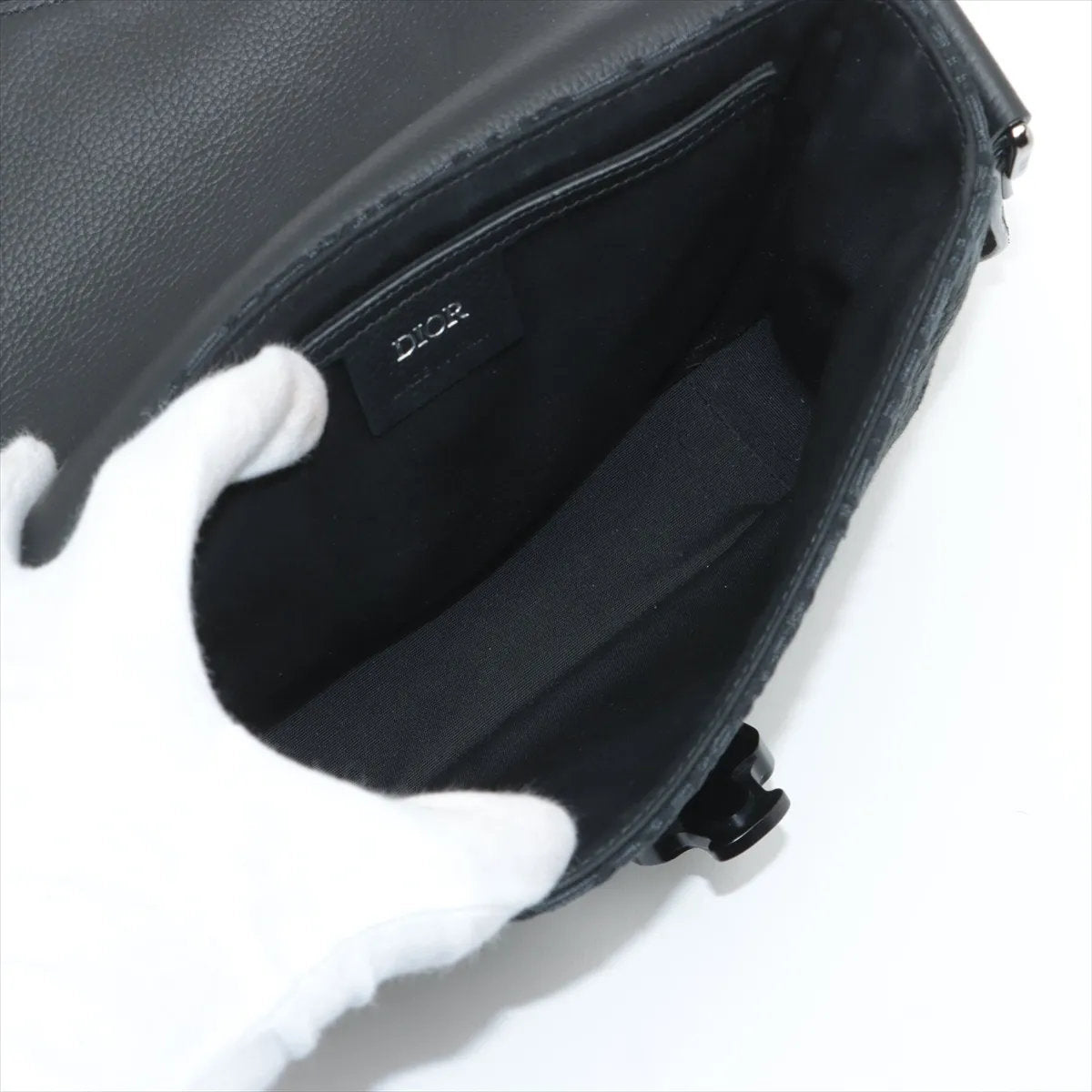 美品 クリスチャンディオール サドル レザー ミニ メッセンジャー ショルダーバッグ 斜め掛け ビジネス ブラック メンズ EEE CT51-9