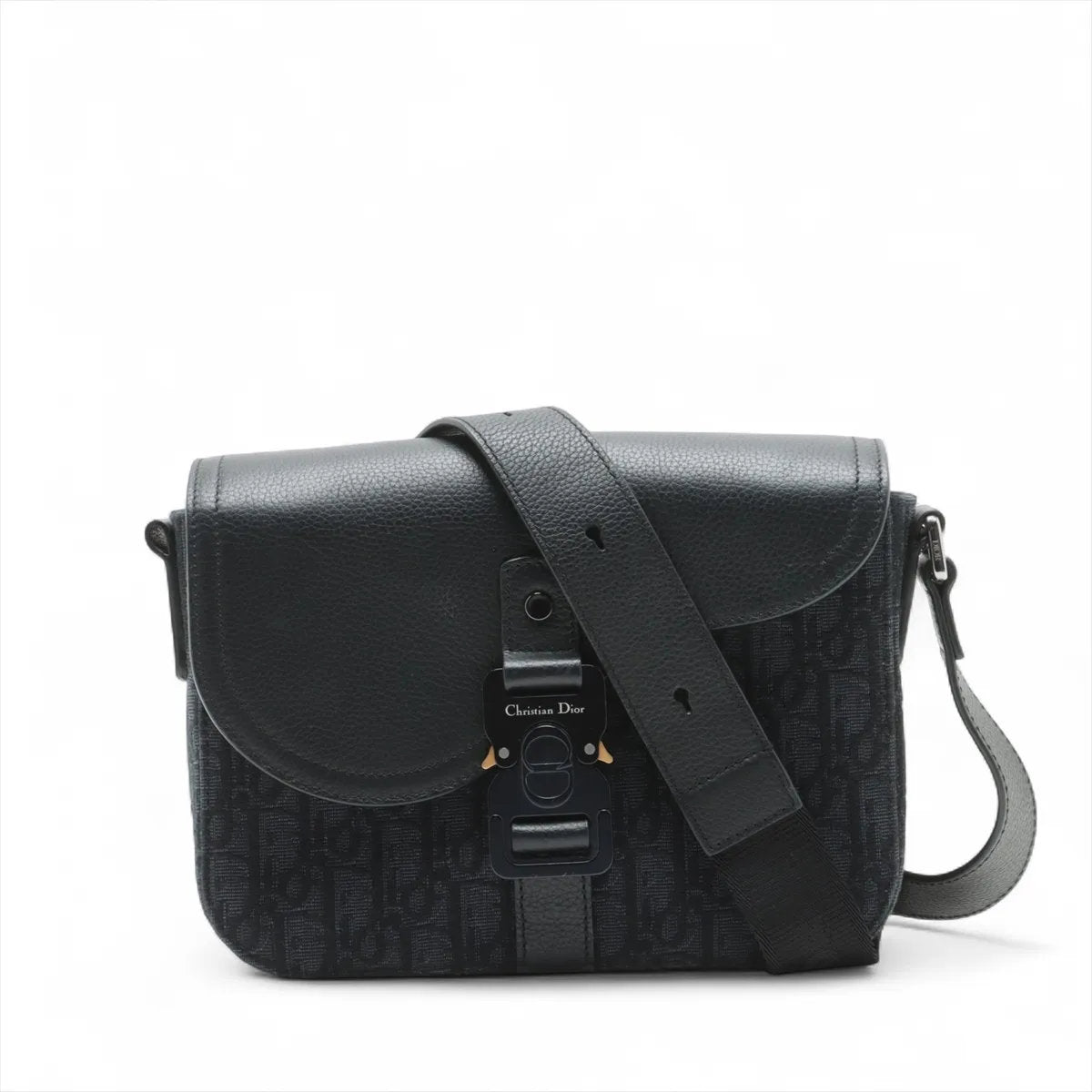美品 クリスチャンディオール サドル レザー ミニ メッセンジャー ショルダーバッグ 斜め掛け ビジネス ブラック メンズ EEE CT51-9