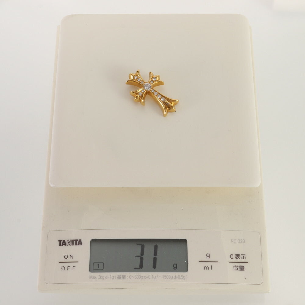極美品 クロムハーツ タイニー スモール CHクロスファット チャーム パヴェダイヤモンド 22K 刻印 ペンダントトップ ゴールド MMM BQ25-1