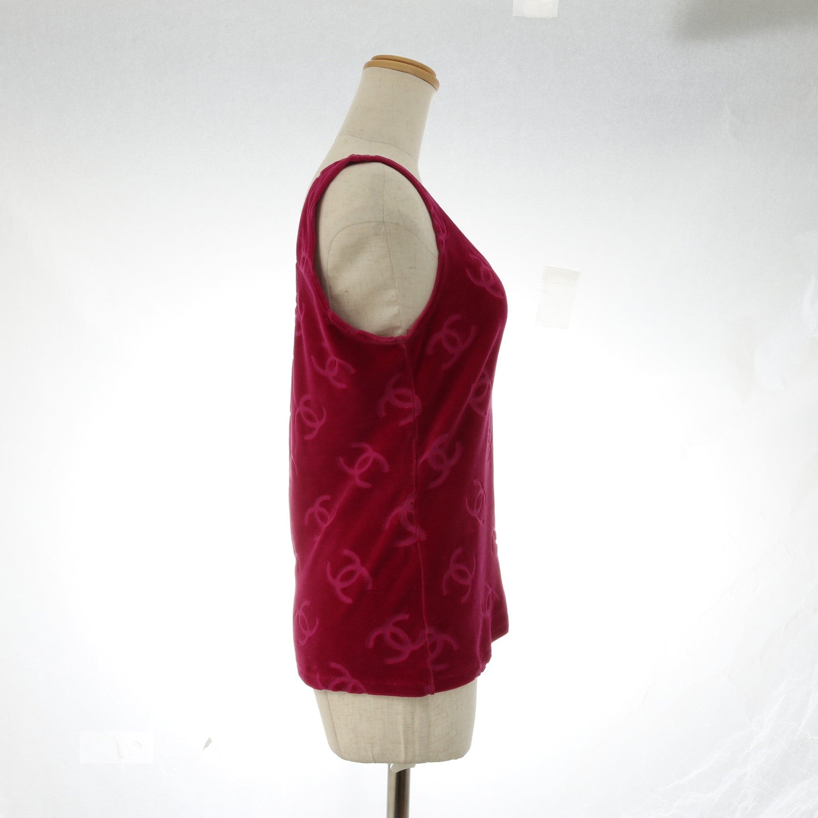 極美品 シャネル ココマーク タンクトップ ノースリーブ アパレル 高級 人気 定番 おしゃれ ベロア レディース AET 0628-1E3