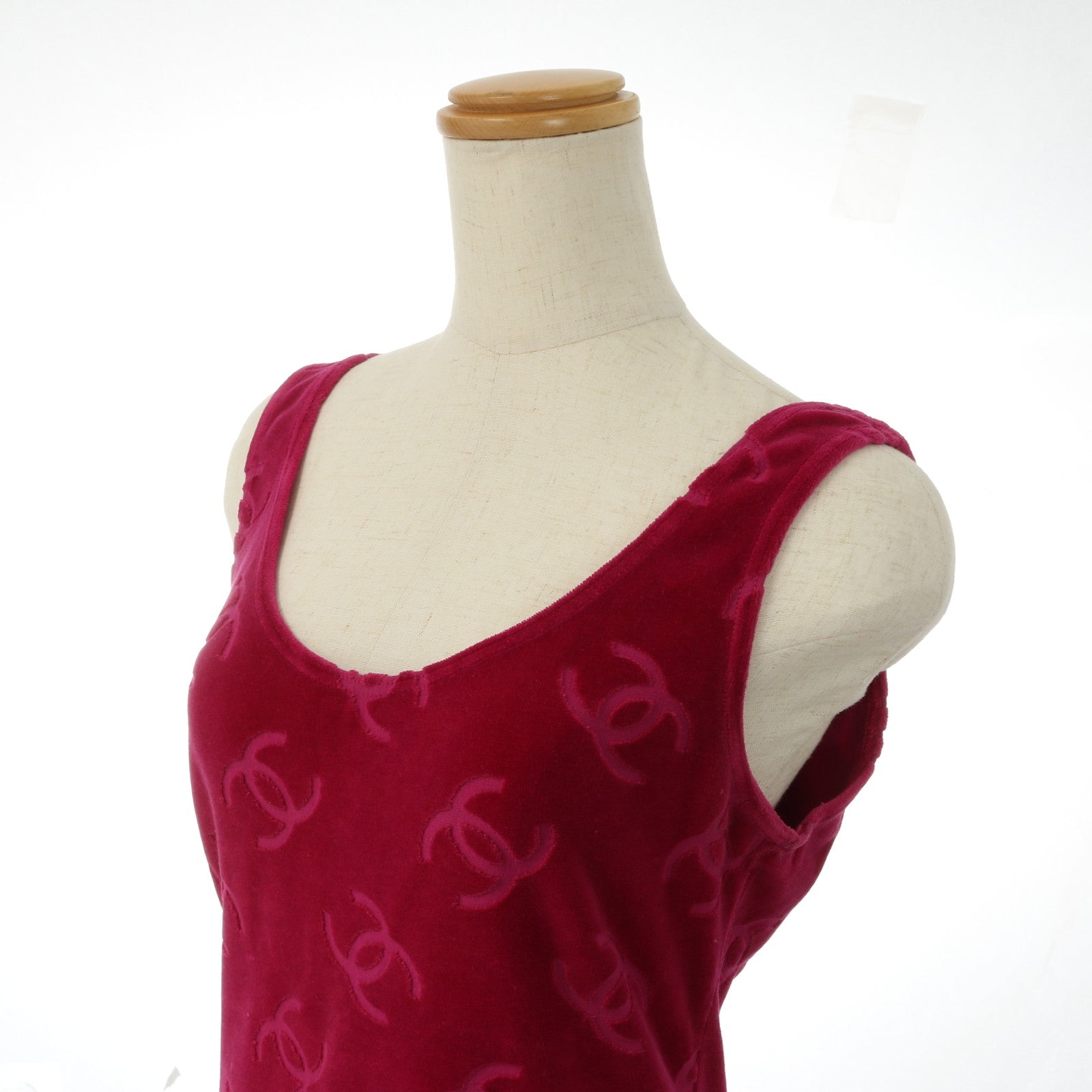 極美品 シャネル ココマーク タンクトップ ノースリーブ アパレル 高級 人気 定番 おしゃれ ベロア レディース AET 0628-1E3