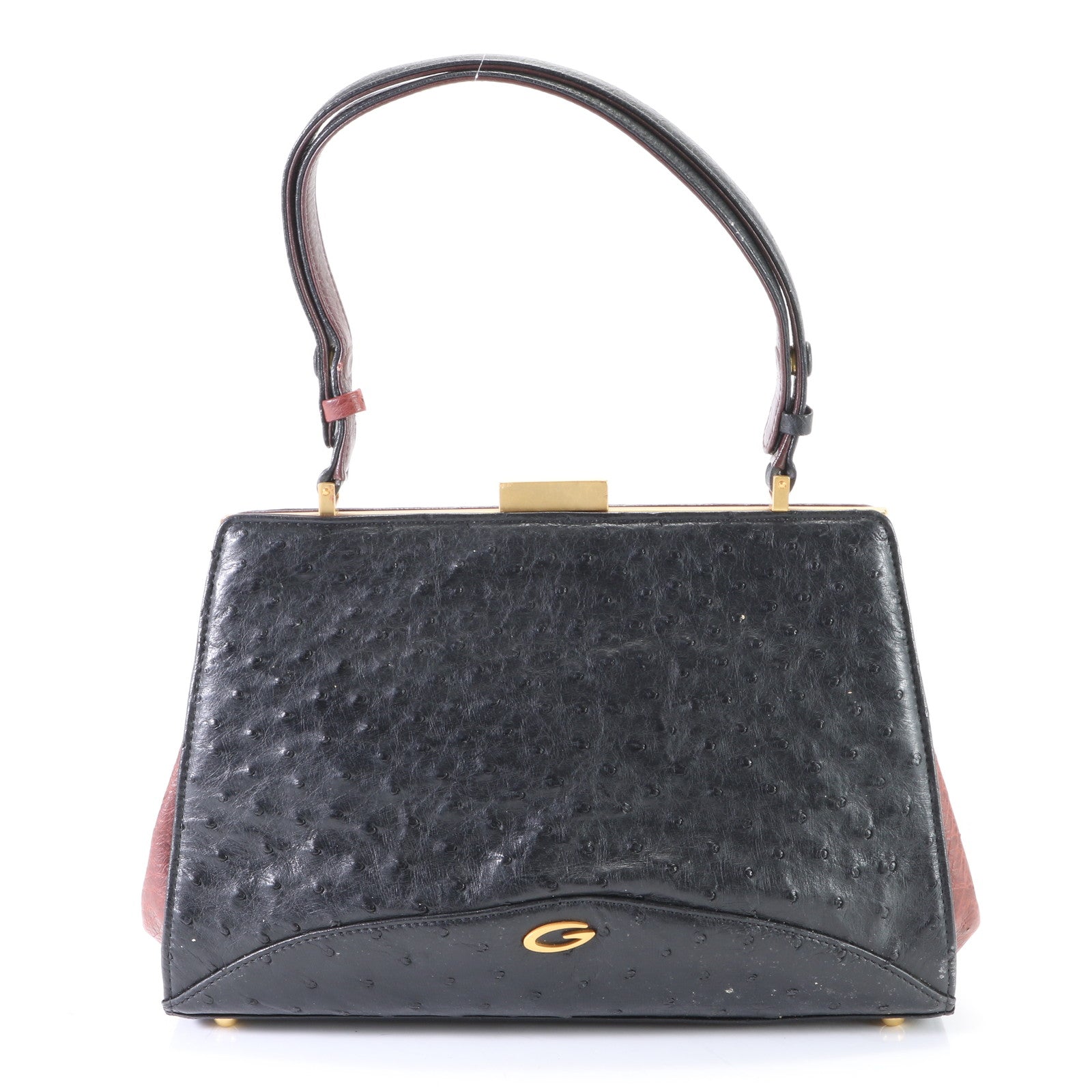 美品 GRES グレ オーストリッチ レザー 2WAY ハンドバッグ ショルダー 肩掛け トップハンドル ブラック レディース EEM G9-10