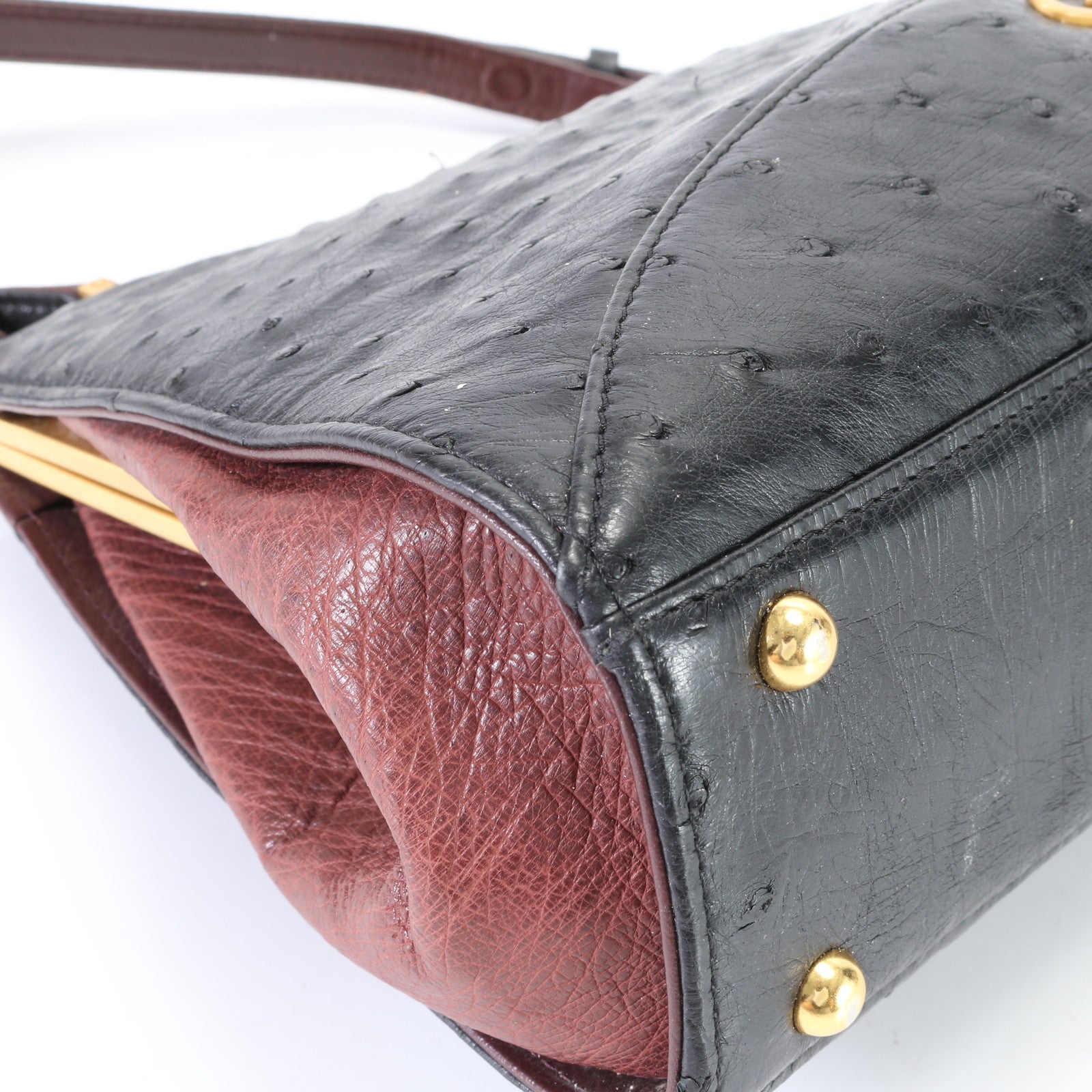 美品 GRES グレ オーストリッチ レザー 2WAY ハンドバッグ ショルダー 肩掛け トップハンドル ブラック レディース EEM G9-10