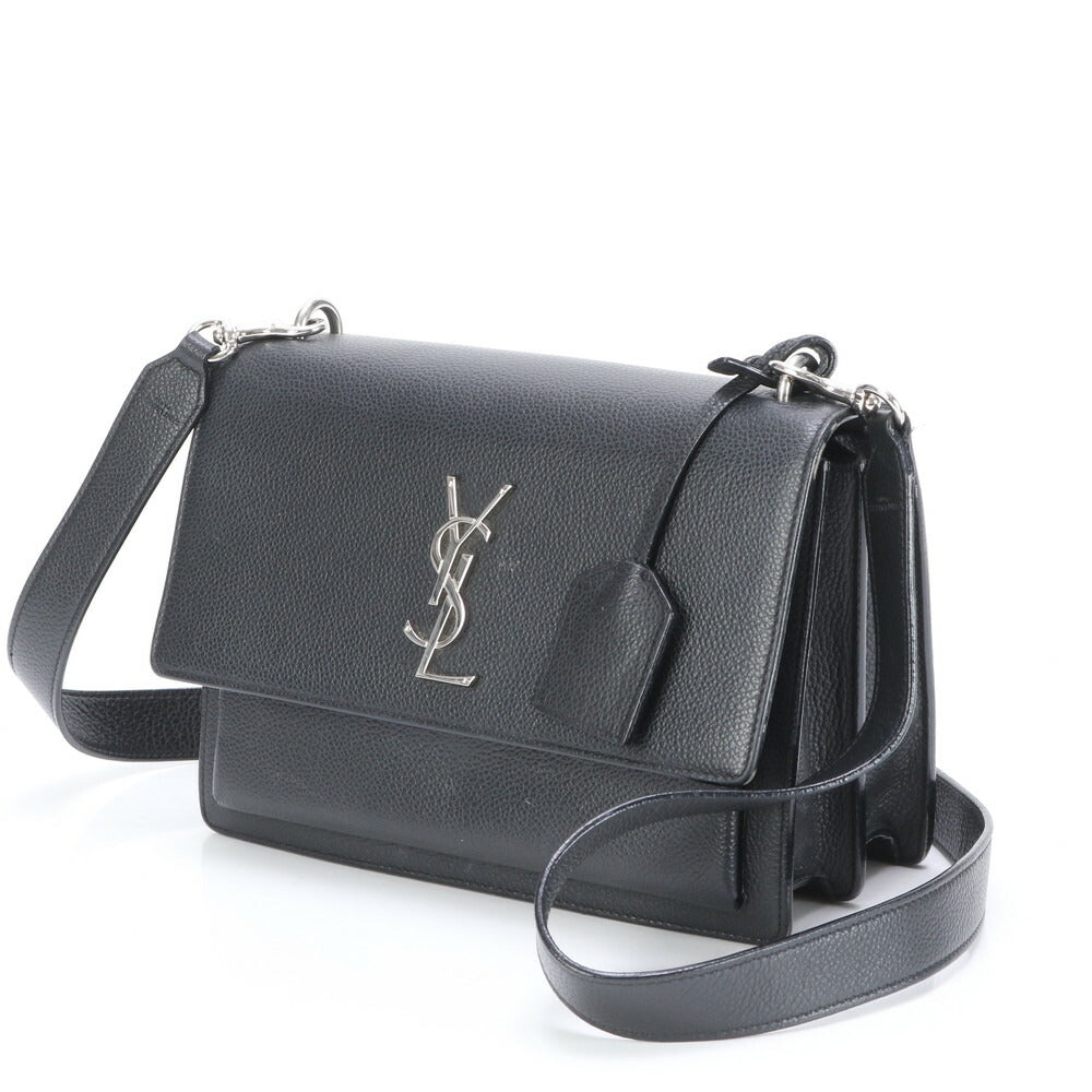 極美品 YSL イヴ サンローラン サンセット レザー ショルダーバッグ 斜め掛け ハンド トート シルバー 金具 レディース ELE BH5-7