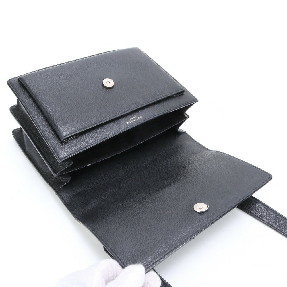 極美品 YSL イヴ サンローラン サンセット レザー ショルダーバッグ 斜め掛け ハンド トート シルバー 金具 レディース ELE BH5-7