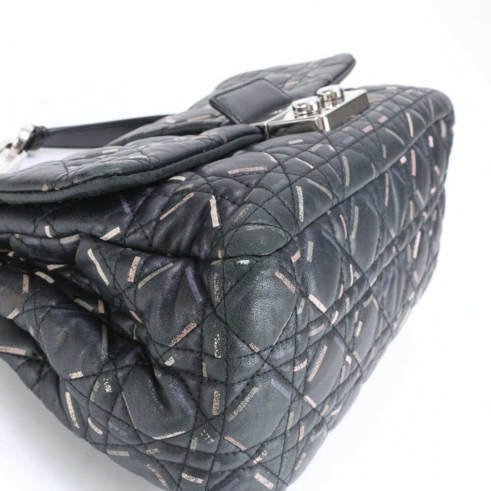 クリスチャンディオール ギャランティ付 カナージュ ニューロック レザー ショルダーバッグ 肩掛け ブラック レディース RRM BR2-7