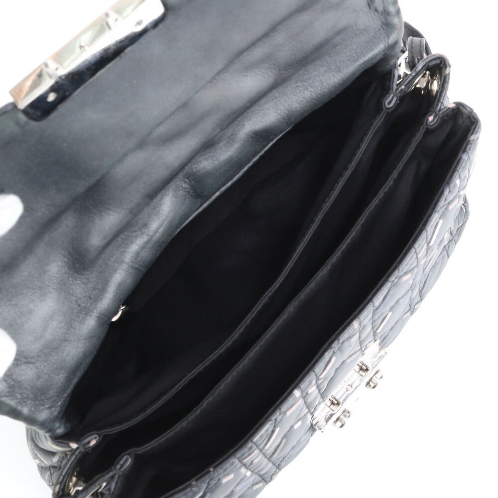 クリスチャンディオール ギャランティ付 カナージュ ニューロック レザー ショルダーバッグ 肩掛け ブラック レディース RRM BR2-7