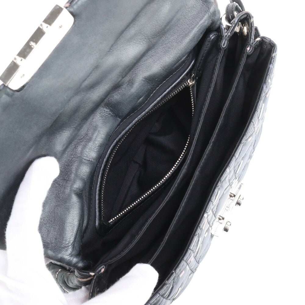 クリスチャンディオール ギャランティ付 カナージュ ニューロック レザー ショルダーバッグ 肩掛け ブラック レディース RRM BR2-7