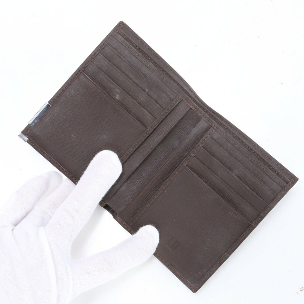 ダンヒル ギャランティカード付 レザー 二つ折り 財布 長財布 コンパクト ウォレット ブラウン ラウンドファスナー メンズ EUE BR8-2