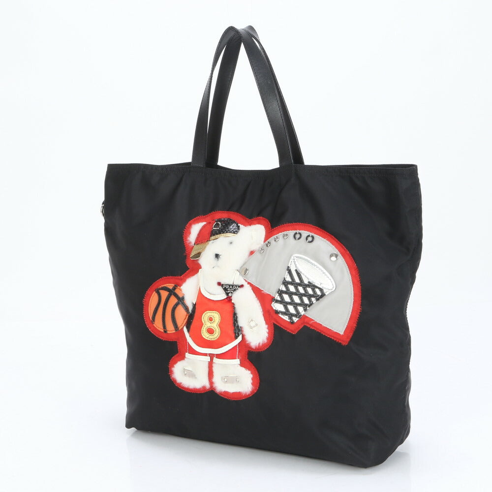 美品 プラダ テスート ナイロン 三角ロゴ バスケット ベアー レザー トート バッグ 肩掛け ショルダー ハンド A4 レディース RRE BU1-6