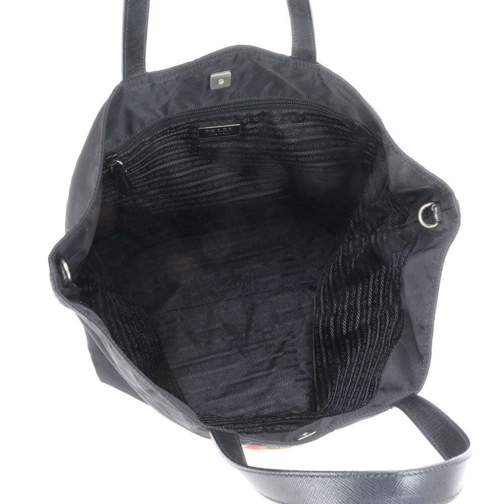 美品 プラダ テスート ナイロン 三角ロゴ バスケット ベアー レザー トート バッグ 肩掛け ショルダー ハンド A4 レディース RRE BU1-6