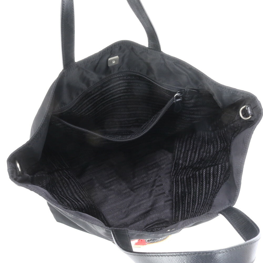 美品 プラダ テスート ナイロン 三角ロゴ バスケット ベアー レザー トート バッグ 肩掛け ショルダー ハンド A4 レディース RRE BU1-6