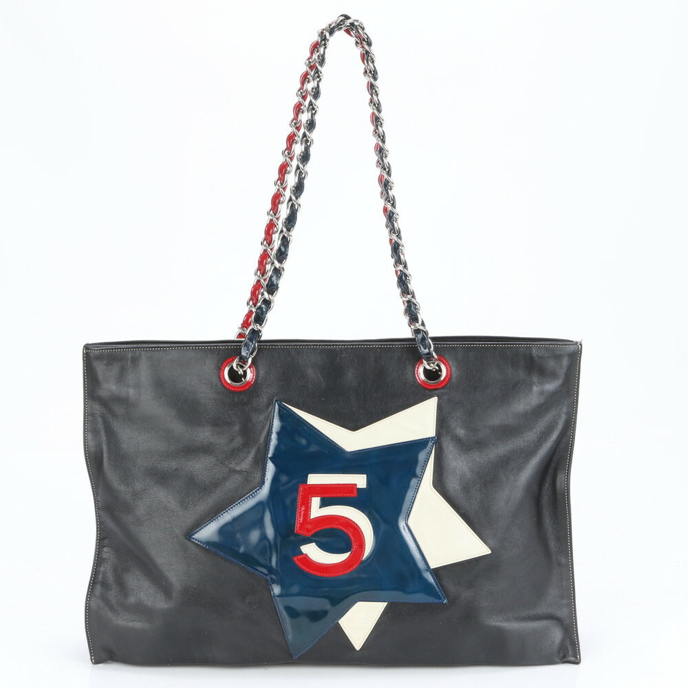 極美品 シャネル シリアルシール付 No5 スター トリコロール チェーン レザー ショルダーバッグ 肩掛け トート レディース MMM BV6-1