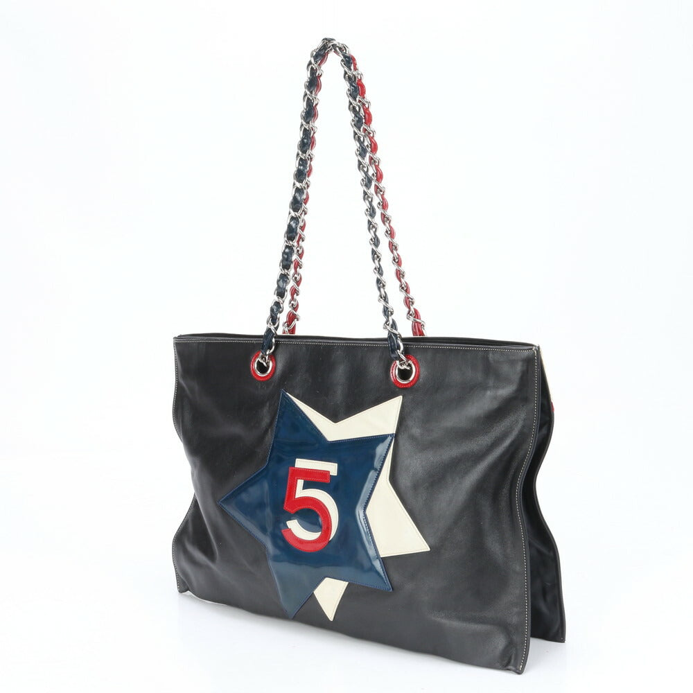 極美品 シャネル シリアルシール付 No5 スター トリコロール チェーン レザー ショルダーバッグ 肩掛け トート レディース MMM BV6-1