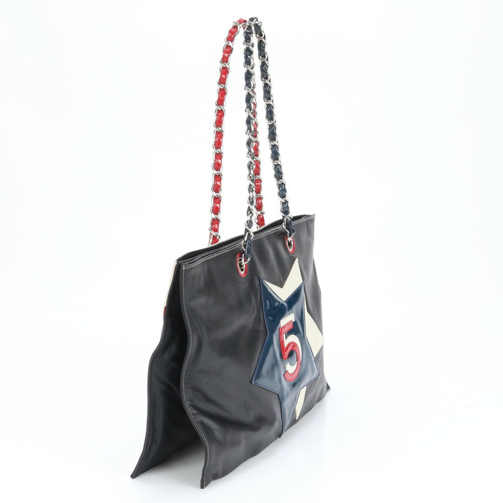 極美品 シャネル シリアルシール付 No5 スター トリコロール チェーン レザー ショルダーバッグ 肩掛け トート レディース MMM BV6-1