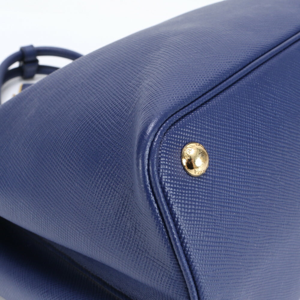 極美品 プラダ サフィアーノ ブルー レザー トート バッグ 肩掛け ショルダー ハンド A4 レディース RRM BV7-1