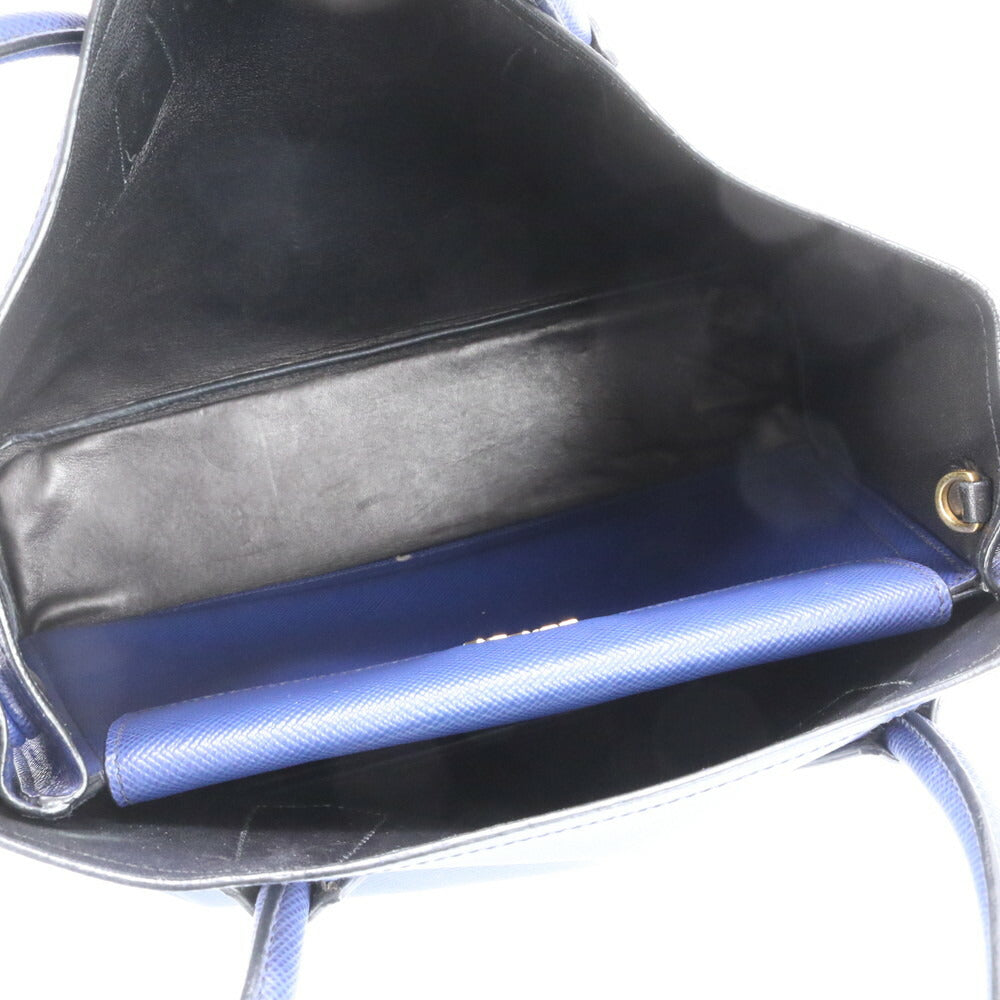 極美品 プラダ サフィアーノ ブルー レザー トート バッグ 肩掛け ショルダー ハンド A4 レディース RRM BV7-1