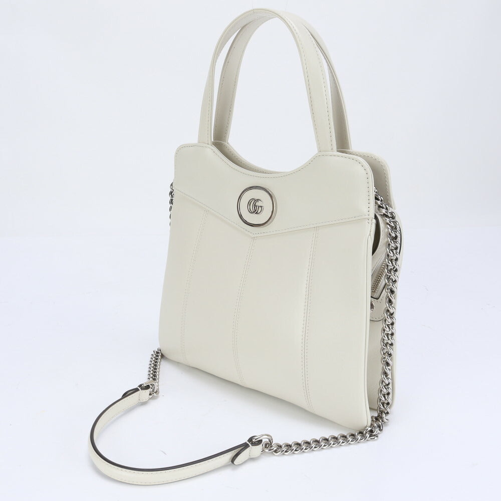 新品同様 グッチ GG シルバー チェーン ショルダー レザー 2WAY トート バッグ 斜め掛け ハンド 745918 レディース EEE BW9-5