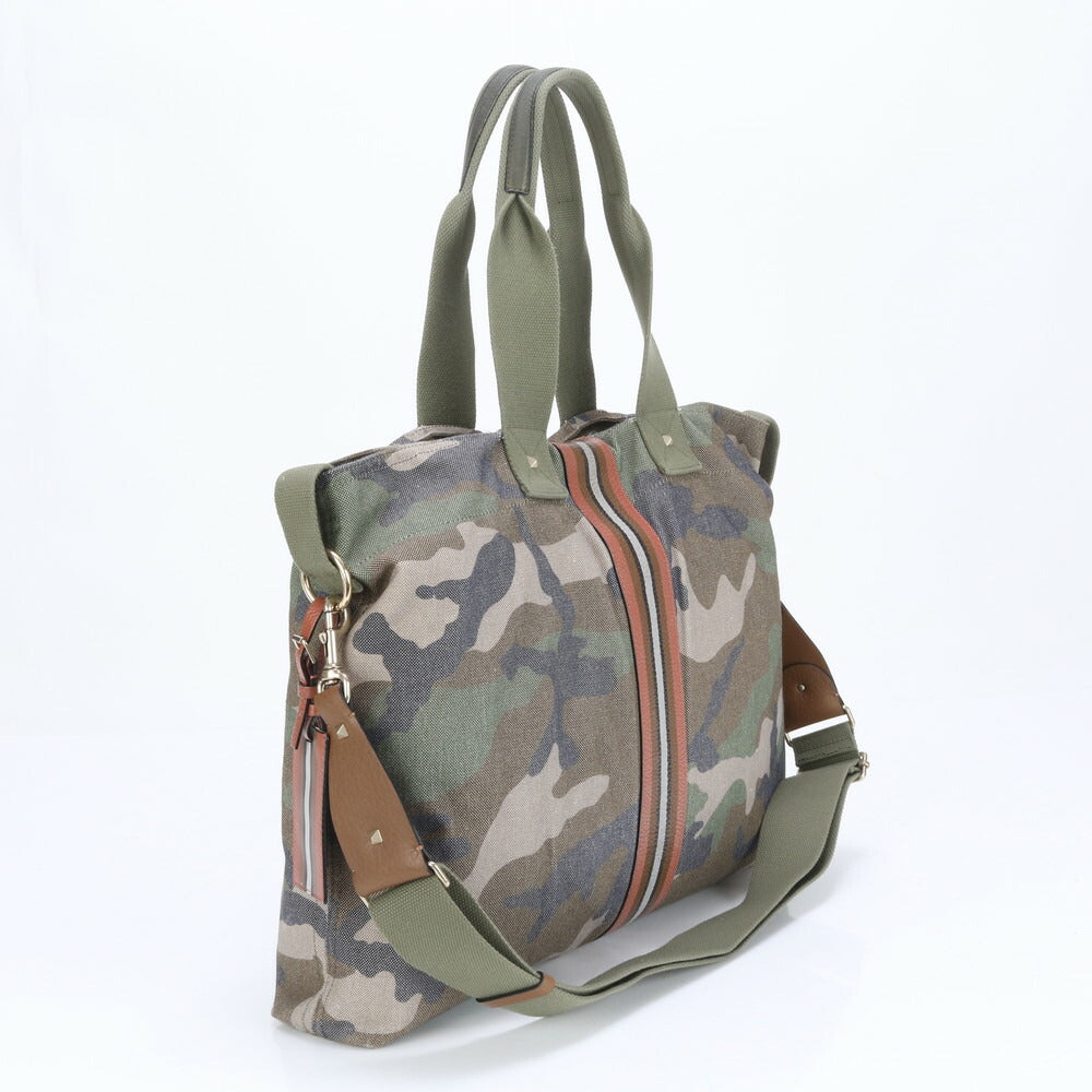 美品 ヴァレンティノ ガラヴァーニ カモフラージュ 迷彩 レザー 2WAY トート バッグ 斜め掛け ショルダー A4 メンズ EEE BX14-6