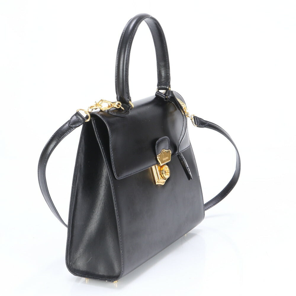 プラダ レザー 2WAY ショルダーバッグ 斜め掛け ハンド トート 本革 ブラック 黒 ゴールド金具 レディース RRM BY9-2