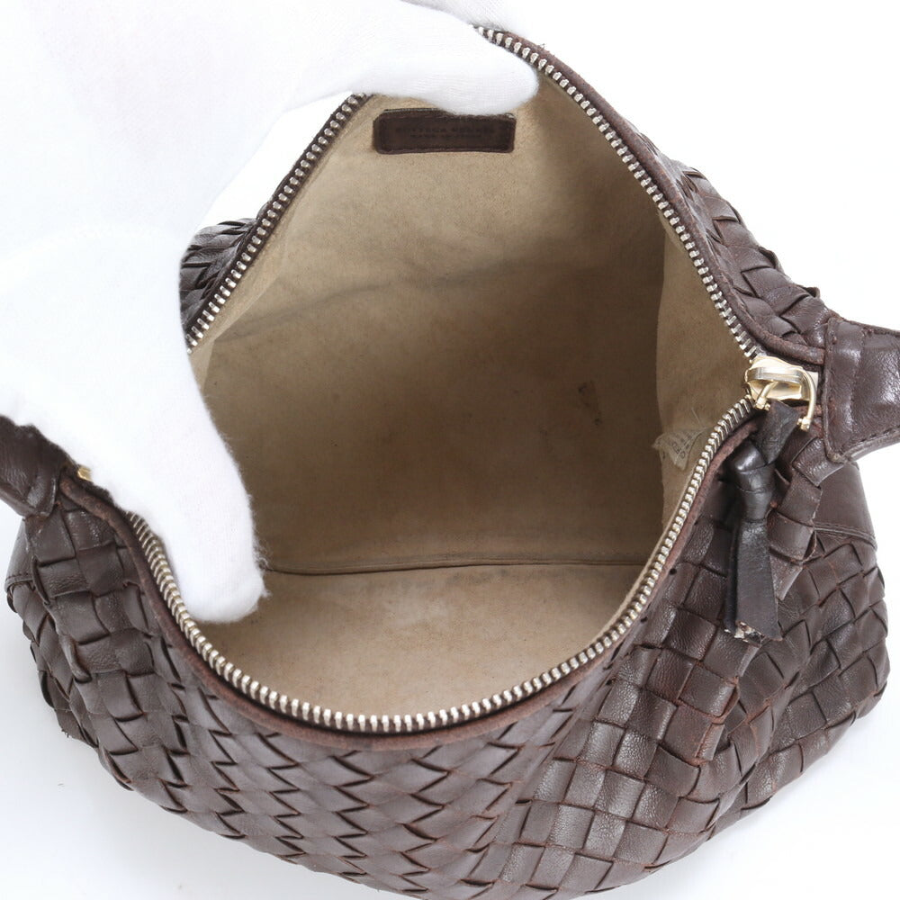 極美品 ボッテガヴェネタ イントレチャート レザー ハンドバッグ 本革 ブラウン 茶色 ブランド レディース RUM CU20-2