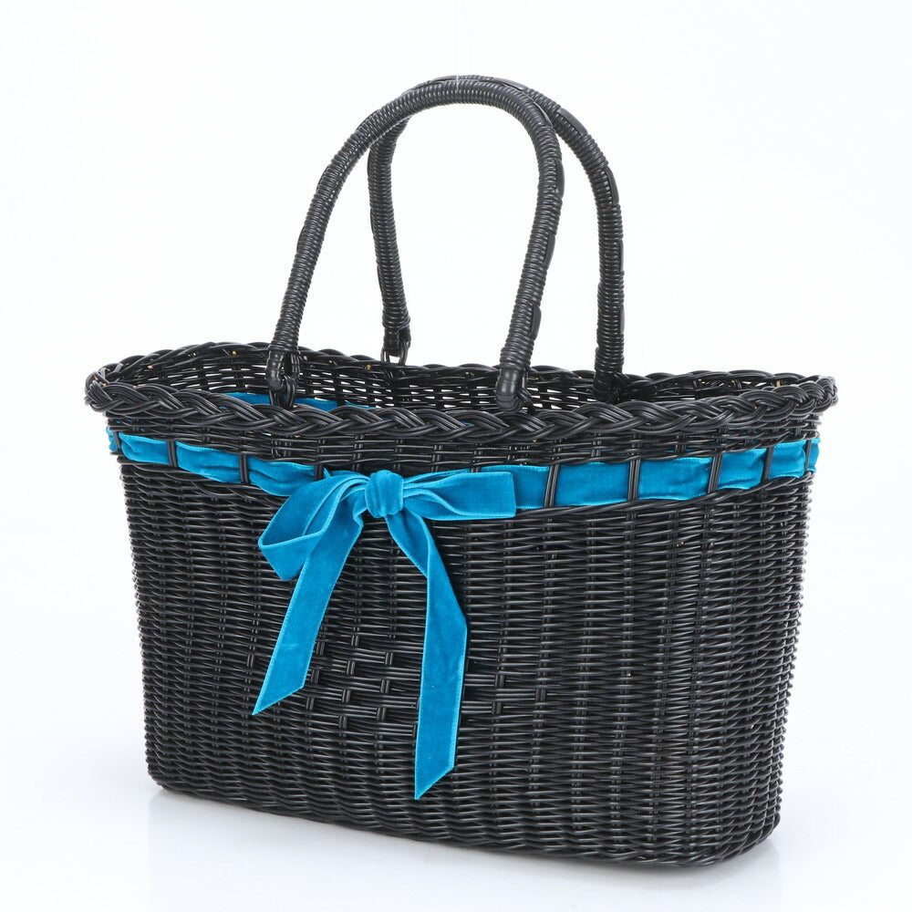 美品 アナスイ かご バッグ リボン バスケット トート 肩掛け ショルダー ハンド ブラック レディース EUE CA9-4