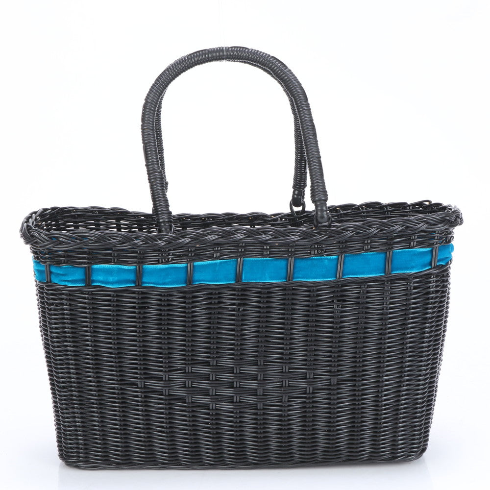 美品 アナスイ かご バッグ リボン バスケット トート 肩掛け ショルダー ハンド ブラック レディース EUE CA9-4