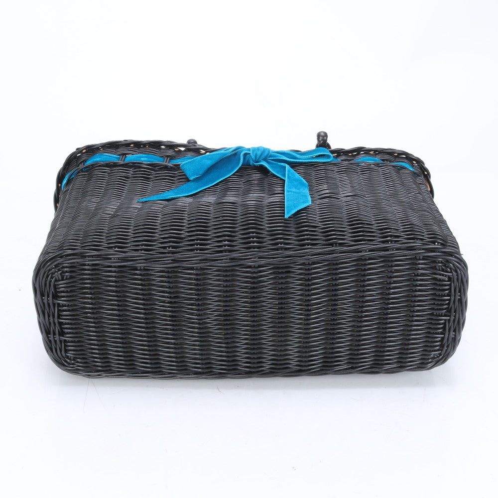 美品 アナスイ かご バッグ リボン バスケット トート 肩掛け ショルダー ハンド ブラック レディース EUE CA9-4