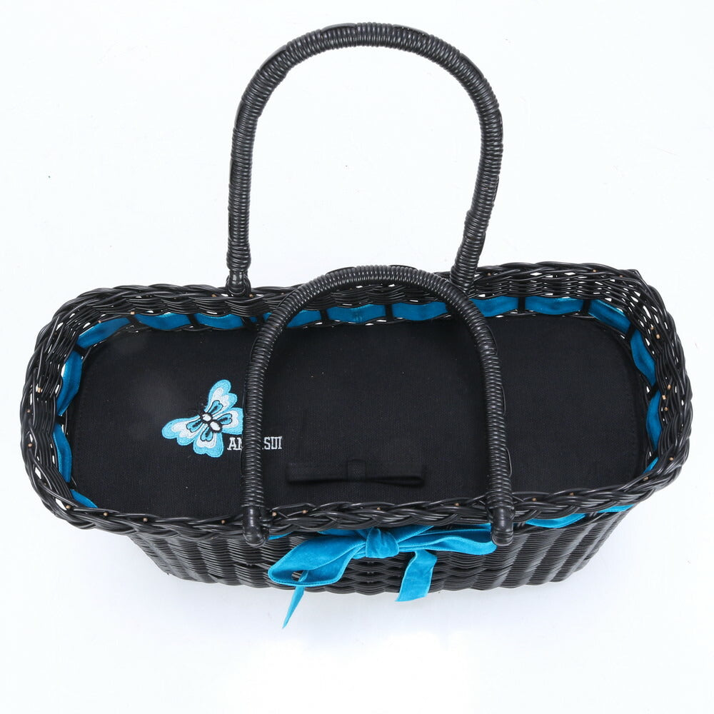 美品 アナスイ かご バッグ リボン バスケット トート 肩掛け ショルダー ハンド ブラック レディース EUE CA9-4