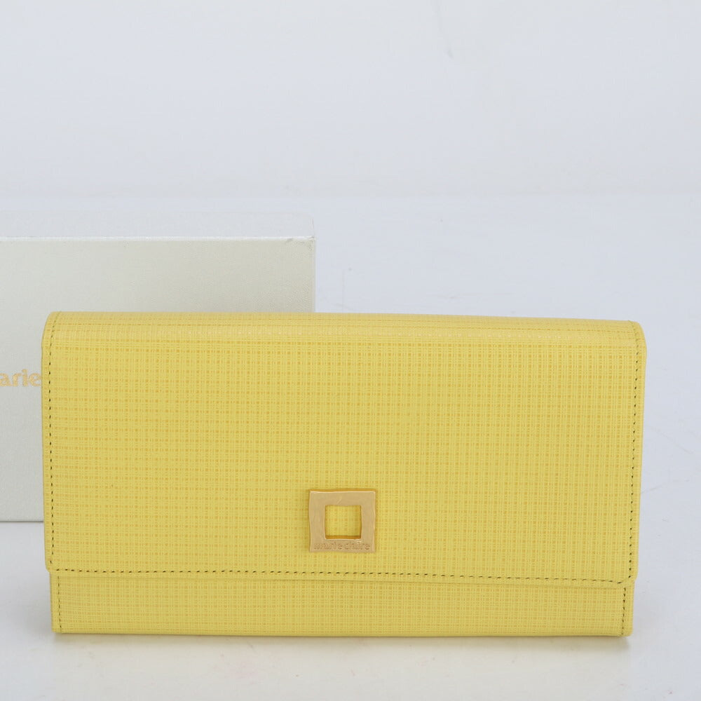 美品 マリクレール スクエア ロゴ レザー 長財布 フラップ ウォレット イエロー レディース MMM BZ9-2