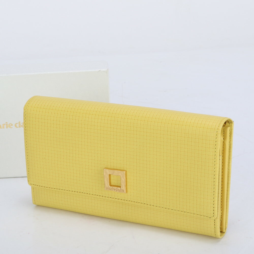 美品 マリクレール スクエア ロゴ レザー 長財布 フラップ ウォレット イエロー レディース MMM BZ9-2