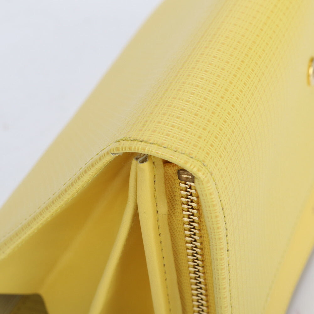 美品 マリクレール スクエア ロゴ レザー 長財布 フラップ ウォレット イエロー レディース MMM BZ9-2