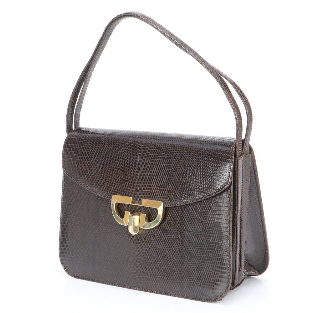 美品 ヴィンテージ グッチ リザード レザー ショルダーバッグ 肩掛け トート ハンド 本革 ブラウン 茶色 レディース MUM CA19-3