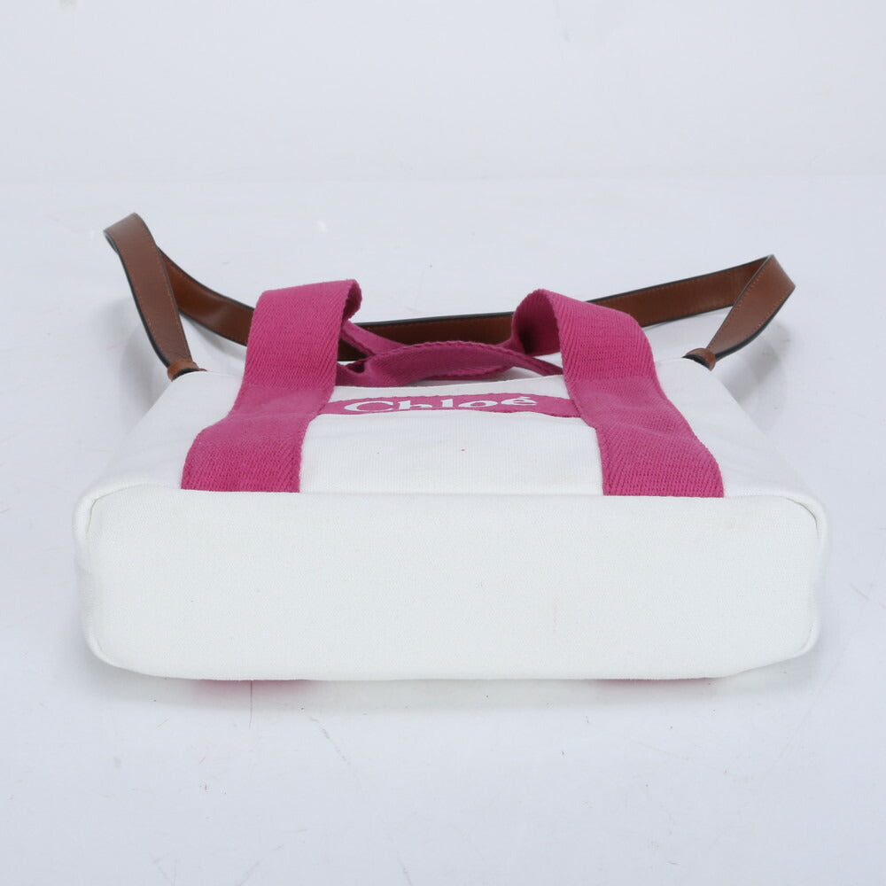 新品同様 クロエ レザー キャンバス 2WAY ショルダーバッグ 斜め掛け ハンド トート ホワイト ピンク レディース RRM CB24-7