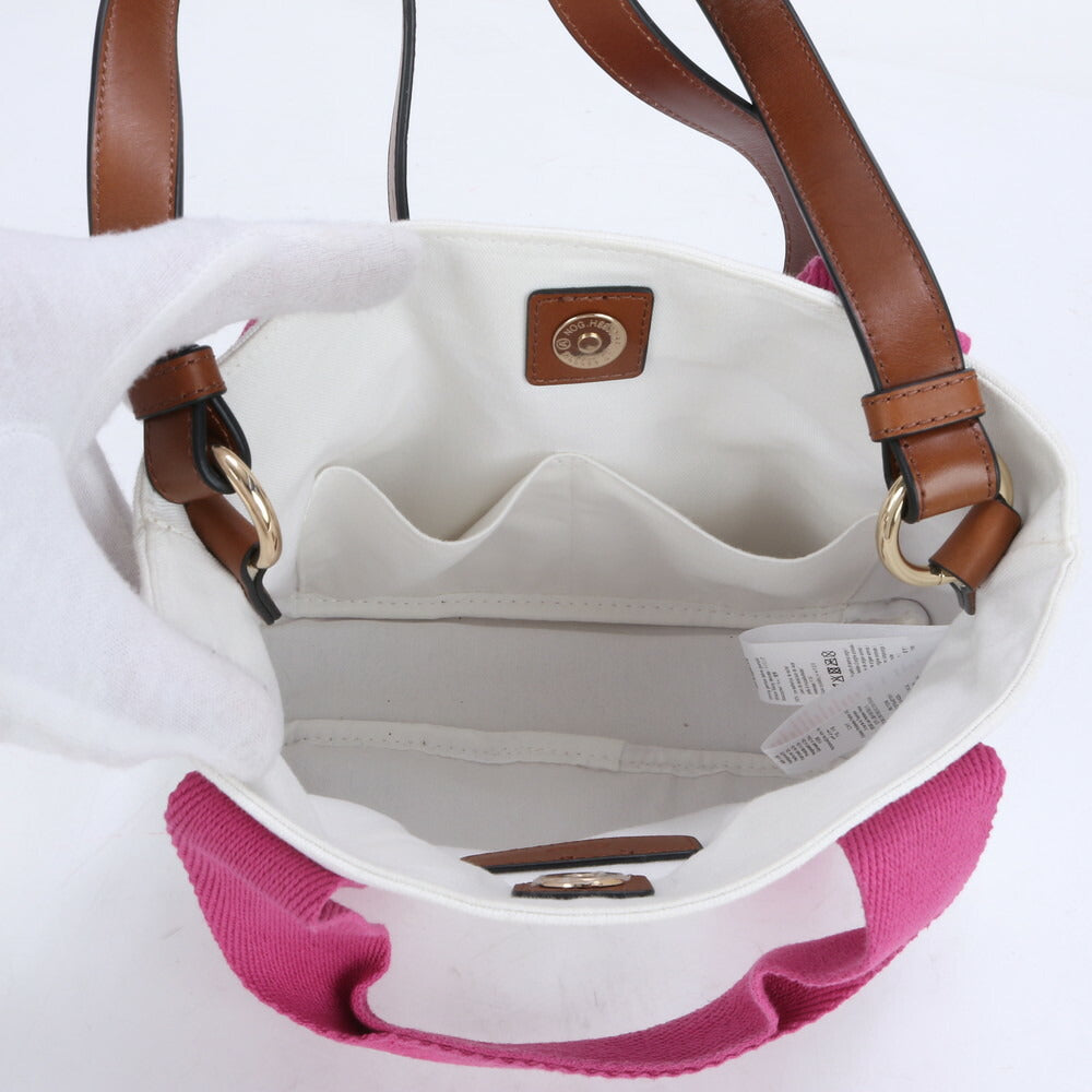 新品同様 クロエ レザー キャンバス 2WAY ショルダーバッグ 斜め掛け ハンド トート ホワイト ピンク レディース RRM CB24-7