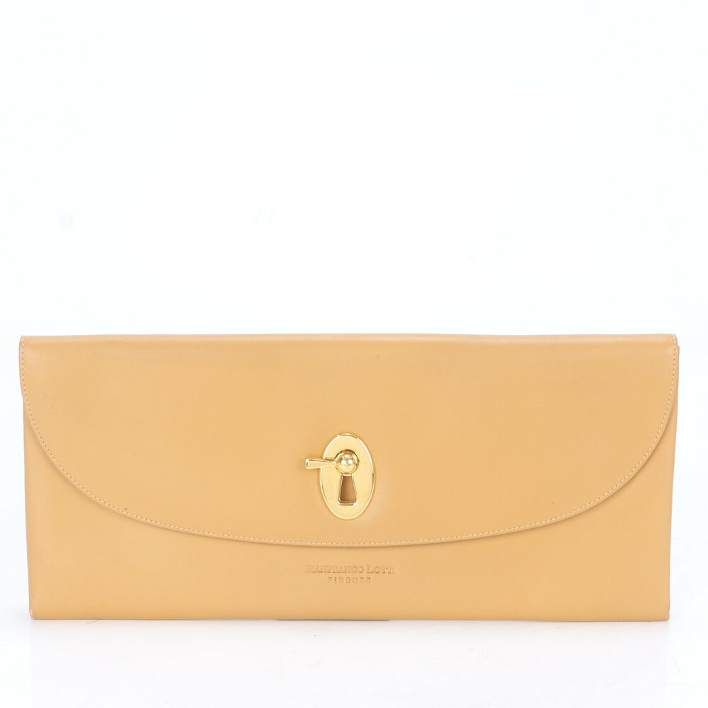 美品 GIANFRANCO LOTTI ジャンフランコロッティ ベージュ レザー クラッチ バッグ ハンド ポーチ 本革 レディース MMM CC18-1